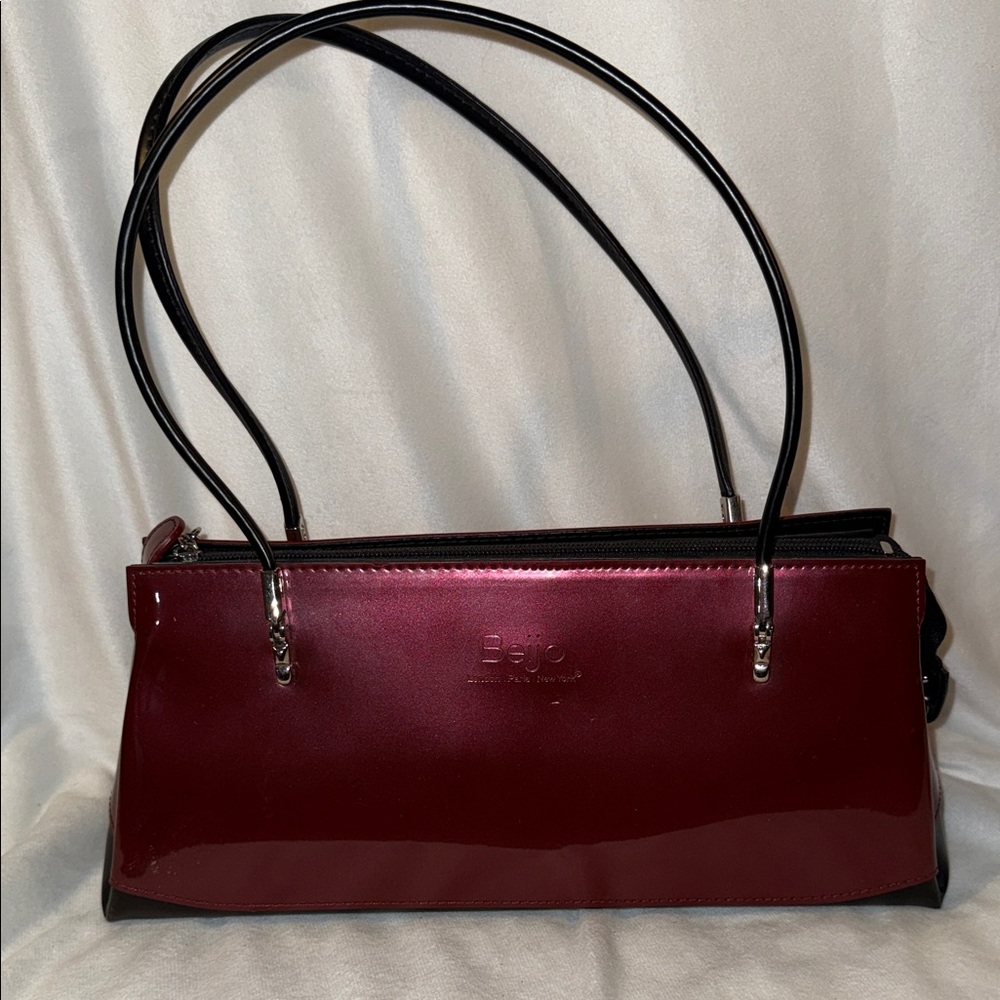 Beijo Glossy Burgundy and Black Shoulder Bag